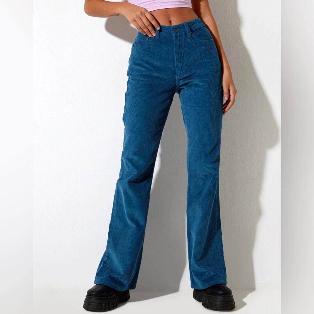 Motel Bootleg Jeans Cord Blue Corduroy High Rise Flare Medium NWT